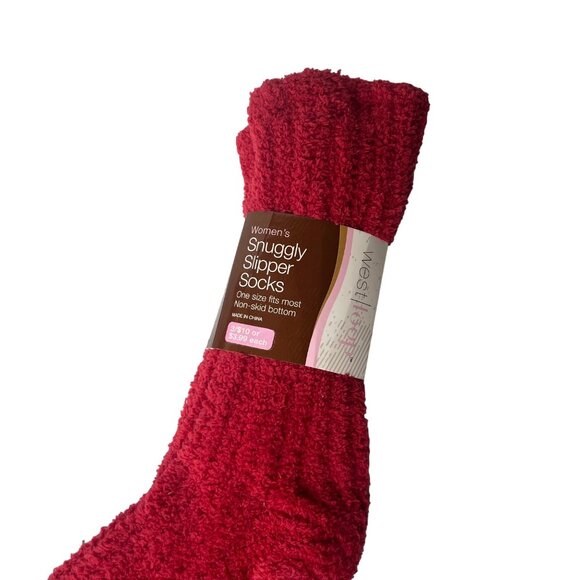 West Loop Snuggly Slipper Socks Womens OS Red New Non Skid - Picture 5 of 6
